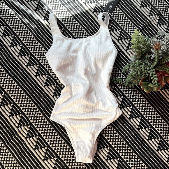 White Lattice Back One Piece SwimSuit NWT - Picture 3 of 6